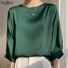 2023 New In Summer Satin Silk Half-Sleeve Tee Tops Basic Solid Women‘s T-Shirt Casual V-neck Thin Shirts Ladies Loose Blouses
