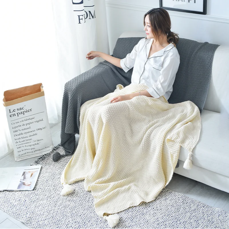 

Tassel Knitted Ball Woolen Blanket Sofa Super Warm Cozy Throw Blankets for Office Siesta Air-conditioner Bedspread Bedding 2023