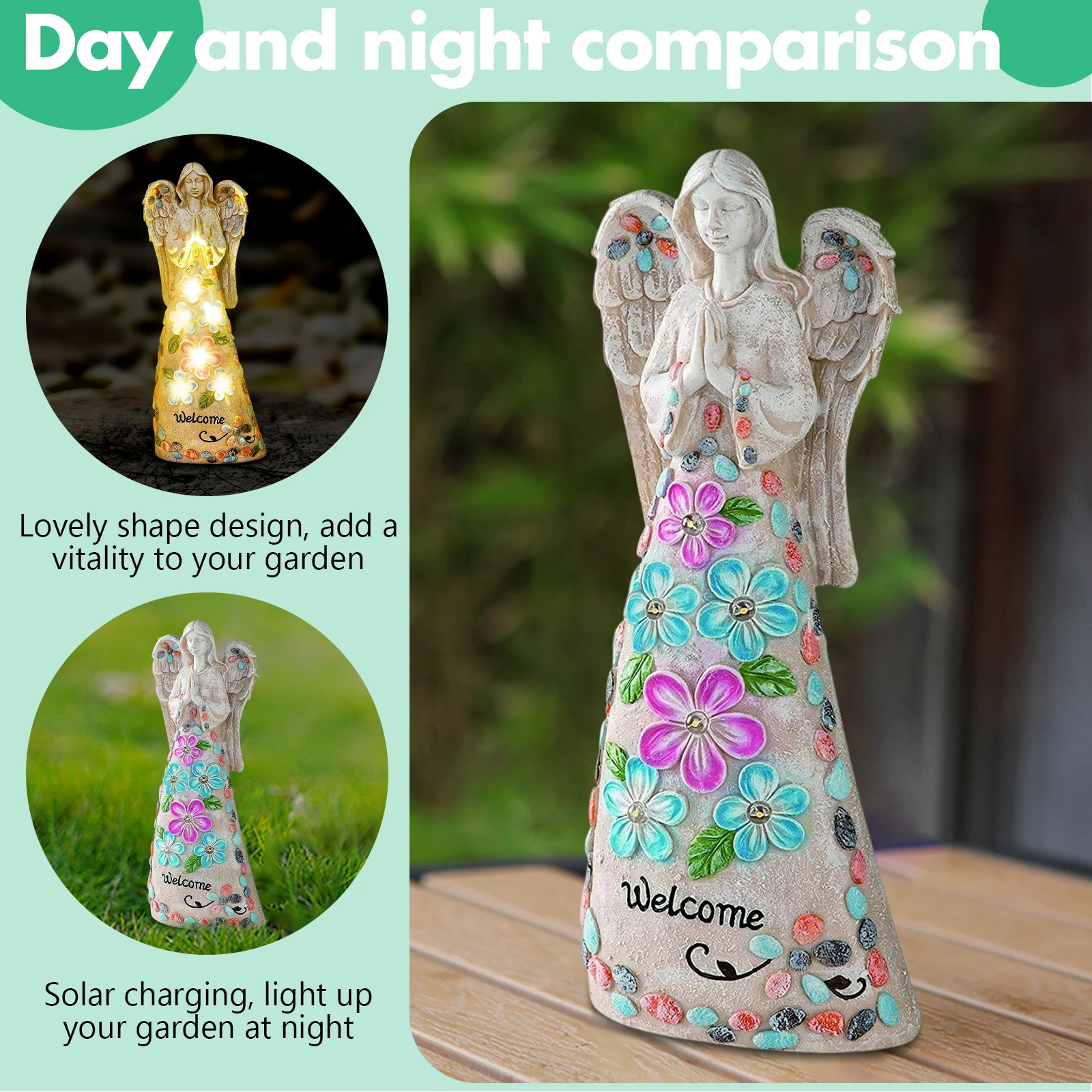 Resin Garden Angel Statues Handicrafts Solar Light Fairy Angel Figurines Ornaments Waterproof Home Decor for Courtyard Lawn
Resin Garden Angel Statues Handicrafts Solar Light Fairy Angel Figurines Ornaments Waterproof Home Decor for Courtyard Lawn