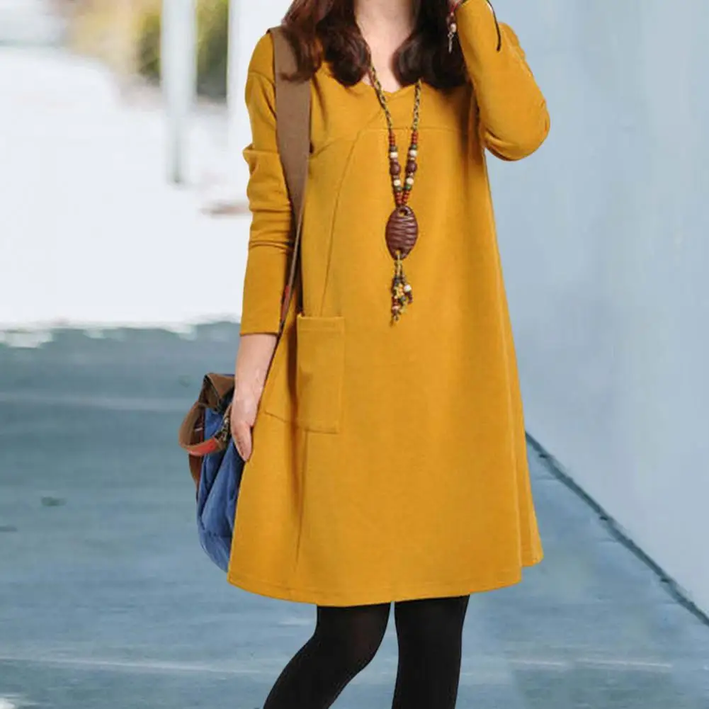 Trendy Winter Dress Casual Women Spring Dress Patch Pocket Knee Length Winter Dress Thermal
Trendy Winter Dress Casual Women Spring Dress Patch Pocket Knee Length Winter Dress Thermal