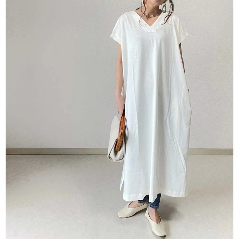 Women's Dress Minimalism V-Neck Double Side Slit Pockets Doll Sleeve Solid Slim Fit Dress Korea Japan Style Elegant Chic Ladies
Women's Dress Minimalism V-Neck Double Side Slit Pockets Doll Sleeve Solid Slim Fit Dress Korea Japan Style Elegant Chic Ladies