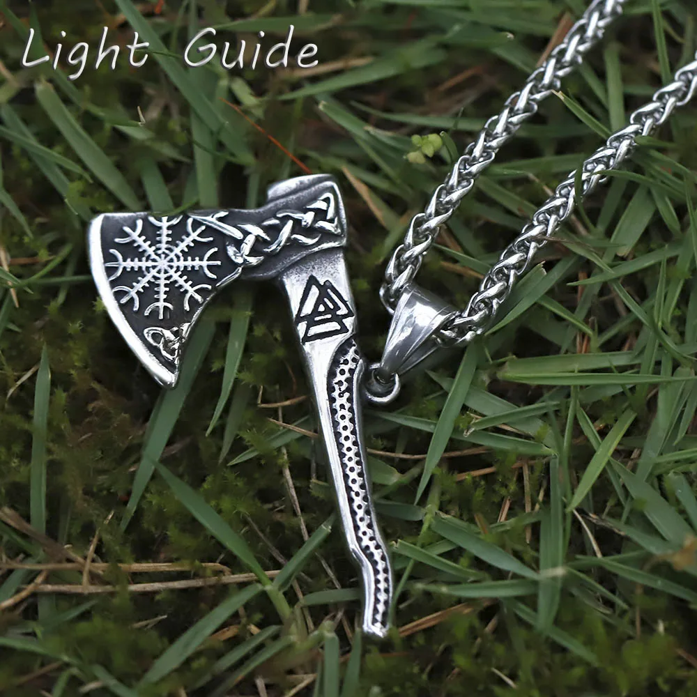 

2022 NEW Men's 316L stainless-steel Viking Celtic Axe Pendant Necklace for teens fashion Animal Jewelry Gift free shipping