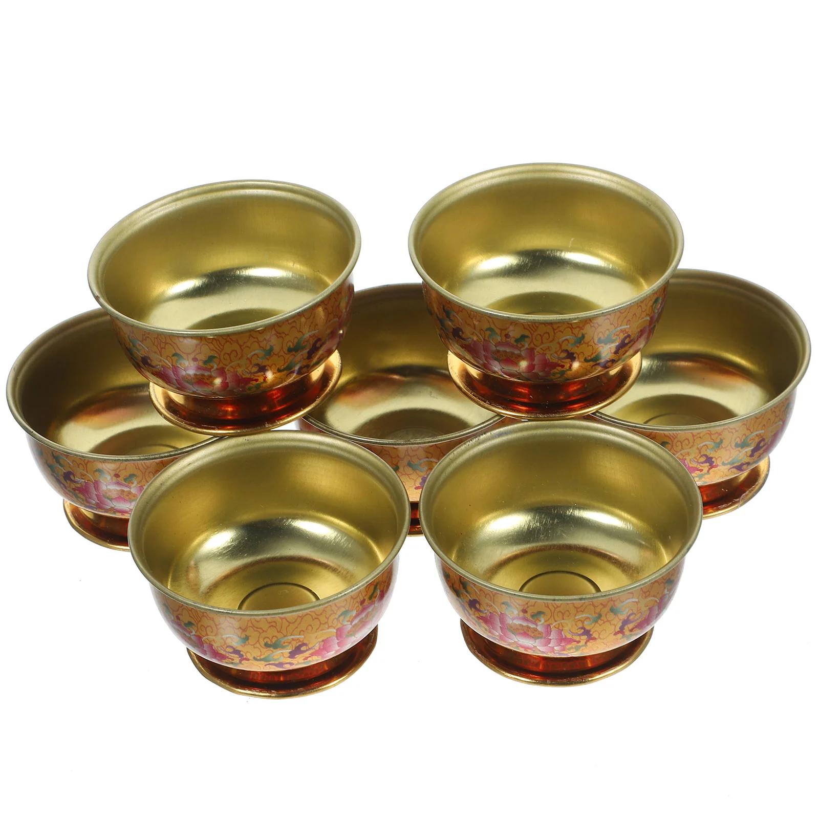 

7 Pcs Water Bowl Worship Cup Vintage Decor Offering Lotus Flower Holder Tabletop Buddhism Altar Supplies Supply
