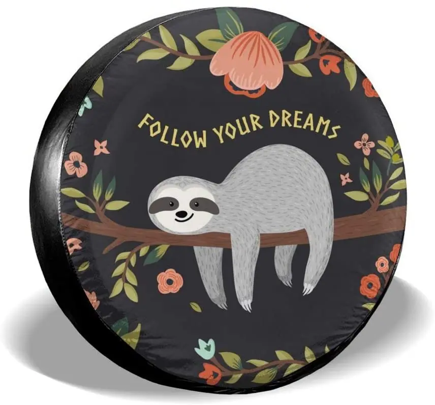 

Delerain Funny Sloth Print Spare Tire Covers Waterproof Dust-Proof Spare Wheel Cover Universal Fit for Jeep, Trailer, RV, SUV, T