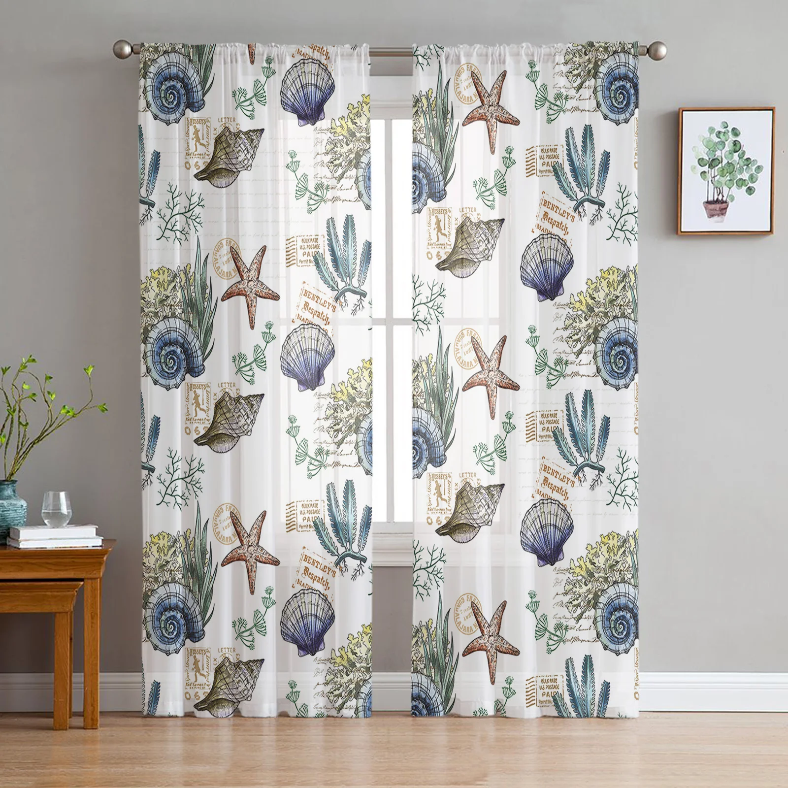 Summer Conch Shell Starfish Sheer Curtains for Living Room Bedroom Tulle Curtain for Kitchen Home Decor Window Drapes 
Summer Conch Shell Starfish Sheer Curtains for Living Room Bedroom Tulle Curtain for Kitchen Home Decor Window Drapes