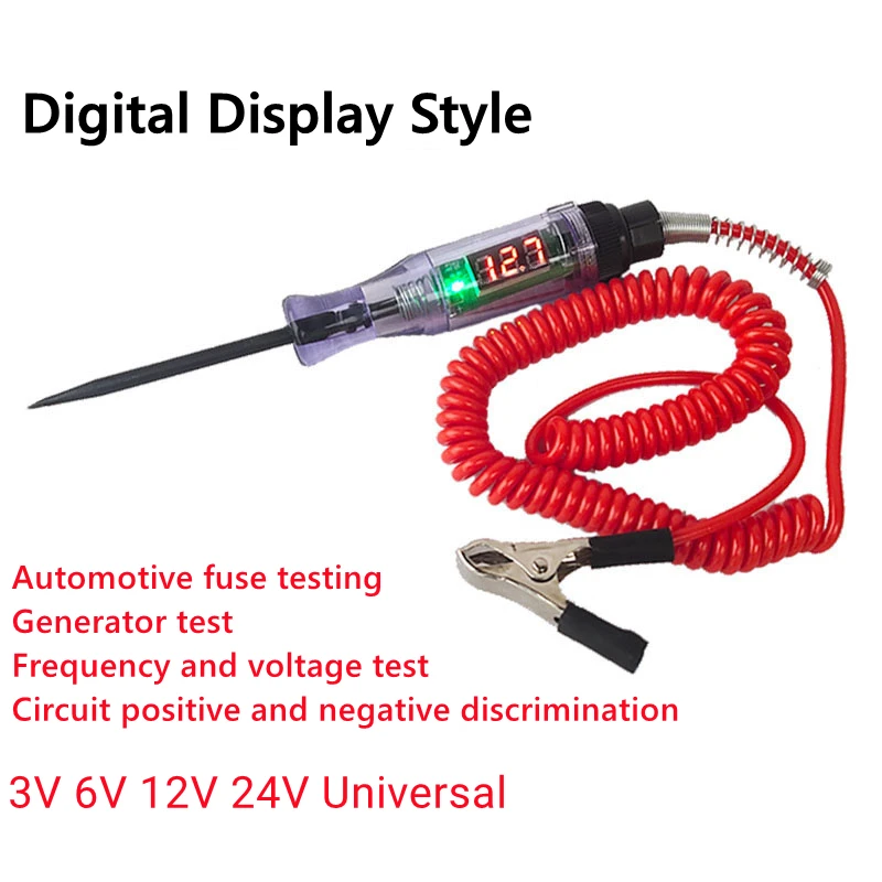 6V 12V 24V DC Car Truck Voltage Circuit Tester Digital Display Long Probe Pen Light Bulb Automobile Diagnostic Tools Auto Repair
6V 12V 24V DC Car Truck Voltage Circuit Tester Digital Display Long Probe Pen Light Bulb Automobile Diagnostic Tools Auto Repair