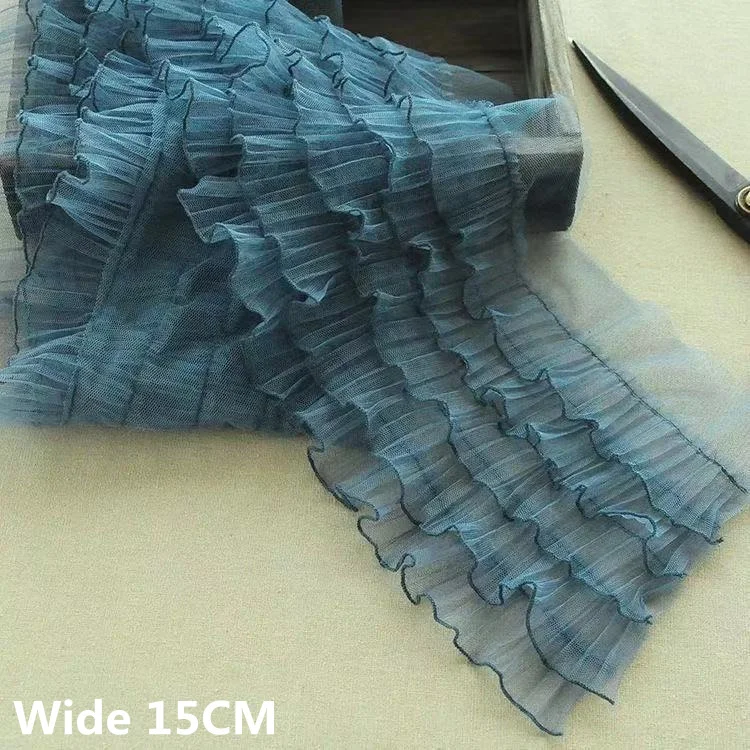 

15CM Wide Five Layers 3d Pleated Fabric Mesh Ruffle Lace Trim Fringe Ribbon Weddng Dress Dolls Clothes DIY Sewing Guipure Decor