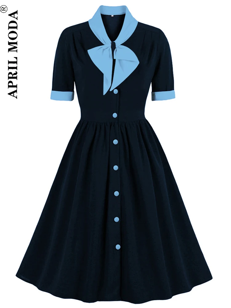 Patchwork Vintage Midi Dress Women Summer 50s Bow Collar Elegant Office Casual Button Shirt Jurk Ladies Retro Rockabilly Dresses
Patchwork Vintage Midi Dress Women Summer 50s Bow Collar Elegant Office Casual Button Shirt Jurk Ladies Retro Rockabilly Dresses