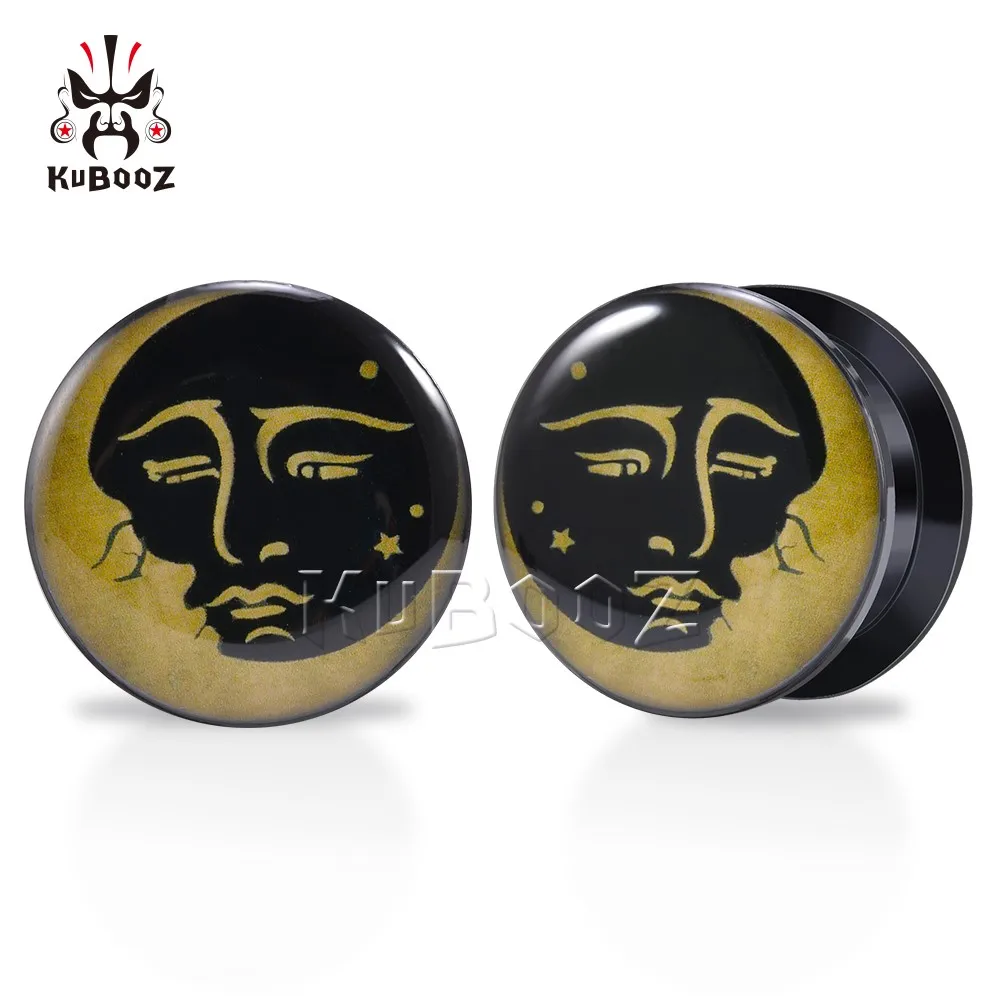 

KUBOOZ New Acrylic Golden Face Moon Ear Tunnels Plugs Earring Gauges Body Piercing Jewelry Expanders Stretchers 6-30mm 2PCS