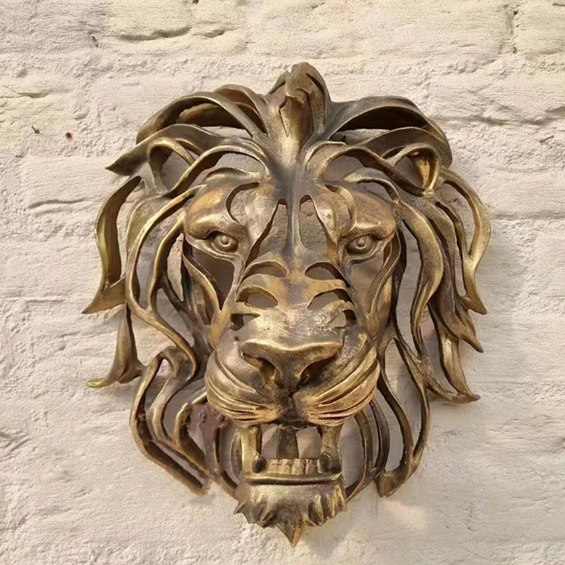 

Настенное искусство с большой головой льва, объемная настенная скульптура с головой Золотого Льва, настенное украшение ручной работы из смолы