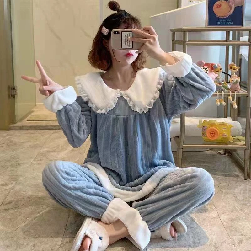 2022 Autumn Winter Pajamas Set Women Sleep Shirt Pant Set Sleepwear Warm Flannel Nightgown Female Pijamas
2022 Autumn Winter Pajamas Set Women Sleep Shirt Pant Set Sleepwear Warm Flannel Nightgown Female Pijamas