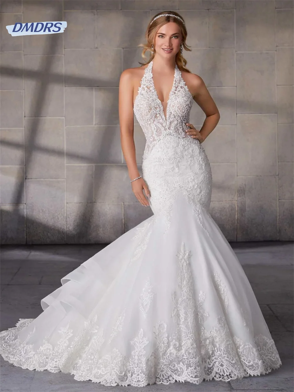 Romantic Halter Mermaid Wedding Dress Pastrol Appliques Floor-length Bridal Gown Beach Vestidos De Novia
Romantic Halter Mermaid Wedding Dress Pastrol Appliques Floor-length Bridal Gown Beach Vestidos De Novia