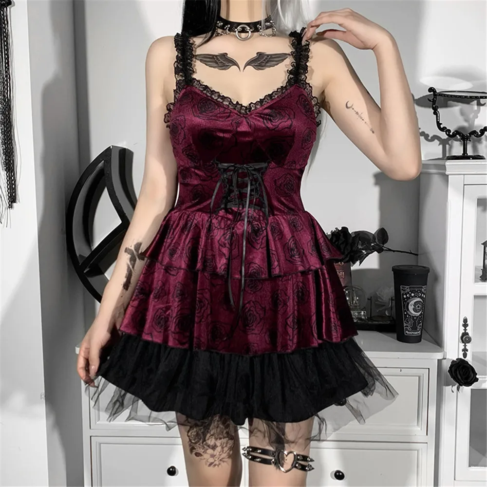 Gothic Women Dress Fashion Lace Up Patchwork Printing Pullover High Waist Retro Darkness Spring Suspenders Ladies Dress
Gothic Women Dress Fashion Lace Up Patchwork Printing Pullover High Waist Retro Darkness Spring Suspenders Ladies Dress