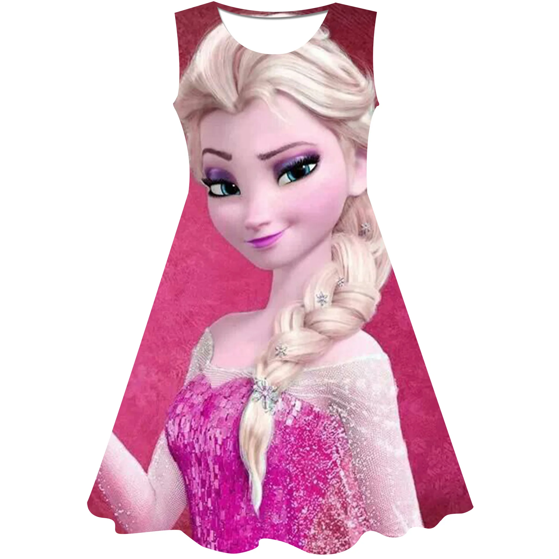 

2023 Summer Girls Classic Disney Movie Frozen Elsa Print Girl's Dress Children Baby Girl Kawaii Lively Causal Dress 1-10 Years