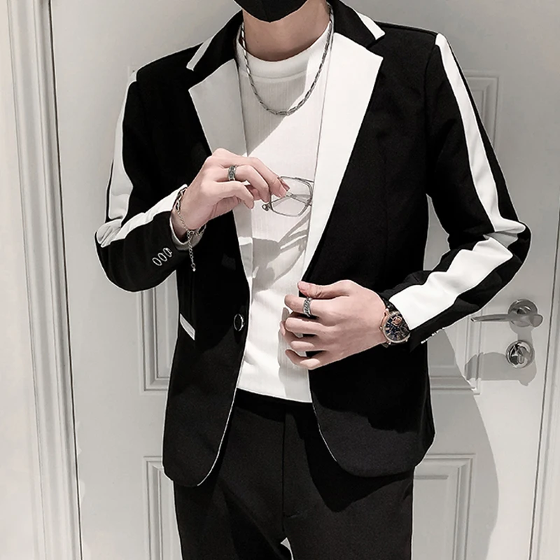 Fashion Black White Splice Autumn Spring Slim Mens Casual Blazer Jacket Club Party Wear British Suit Coats Men
Fashion Black White Splice Autumn Spring Slim Mens Casual Blazer Jacket Club Party Wear British Suit Coats Men