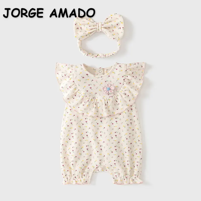 Новый летний комбинезон для маленьких девочек, комбинезон с коротким рукавом и круглым вырезом, бежевый цветочный комбинезон + головной убо... 
Новый летний комбинезон для маленьких девочек, комбинезон с коротким рукавом и круглым вырезом, бежевый цветочный комбинезон + головной убо...