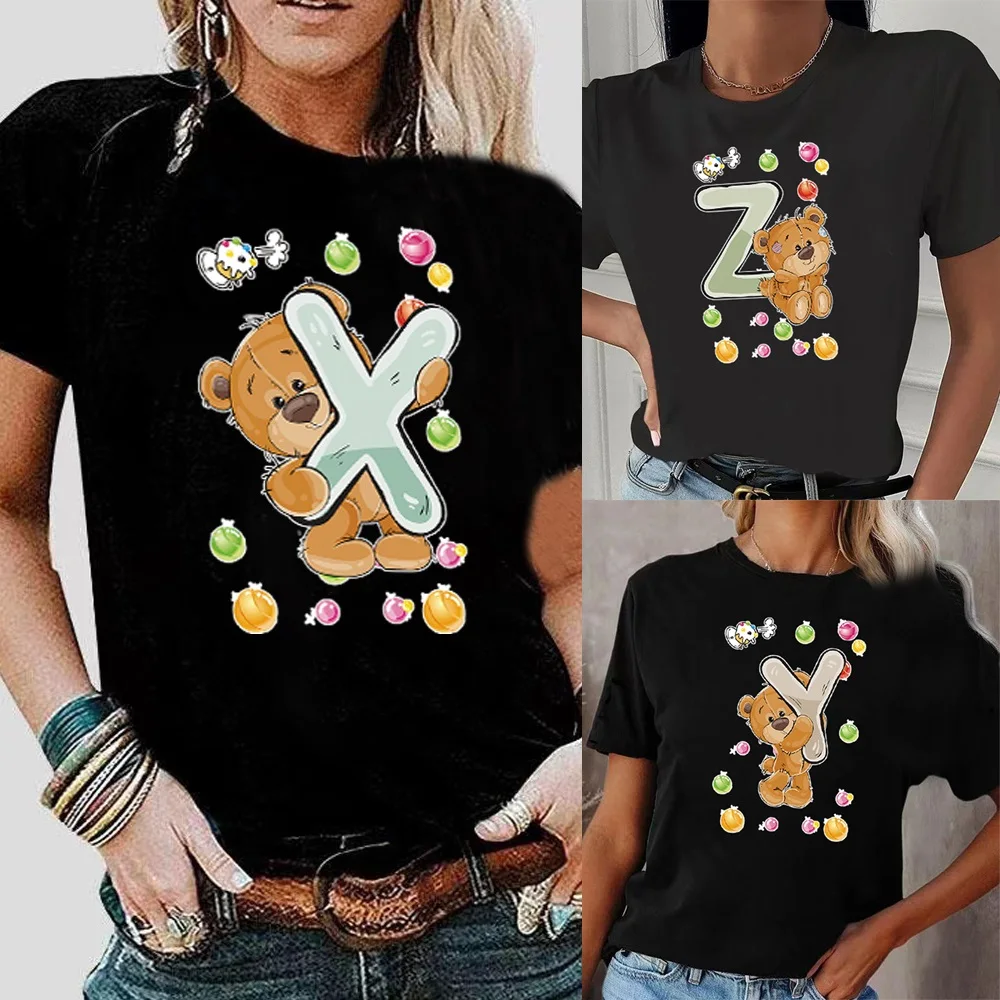 Summer Women T Shirt Short Sleeve O-Neck 26 English Bear Letter Print Fashion Female Street Casual Loose Commuter Tops Clothing
Summer Women T Shirt Short Sleeve O-Neck 26 English Bear Letter Print Fashion Female Street Casual Loose Commuter Tops Clothing