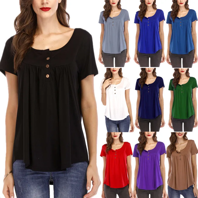 2023 Women Summer Pleated V-Neck Short Sleeve T Shirt Loose Sexy Camiseta Feminina TShirts Female Plus Size Single Breasted Tops
2023 Women Summer Pleated V-Neck Short Sleeve T Shirt Loose Sexy Camiseta Feminina TShirts Female Plus Size Single Breasted Tops