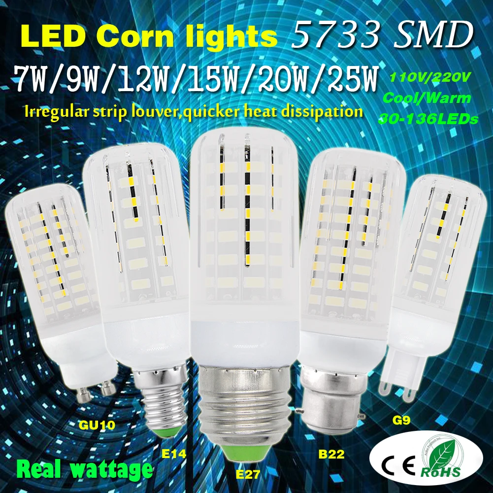 Bright 5733 SMD LED Corn Bulb Lamp Light Louver Warm/Cool Milky E27 B22 G9 Ultra Bright 30 42 64 80 108 136LEDs LED Lights
Bright 5733 SMD LED Corn Bulb Lamp Light Louver Warm/Cool Milky E27 B22 G9 Ultra Bright 30 42 64 80 108 136LEDs LED Lights