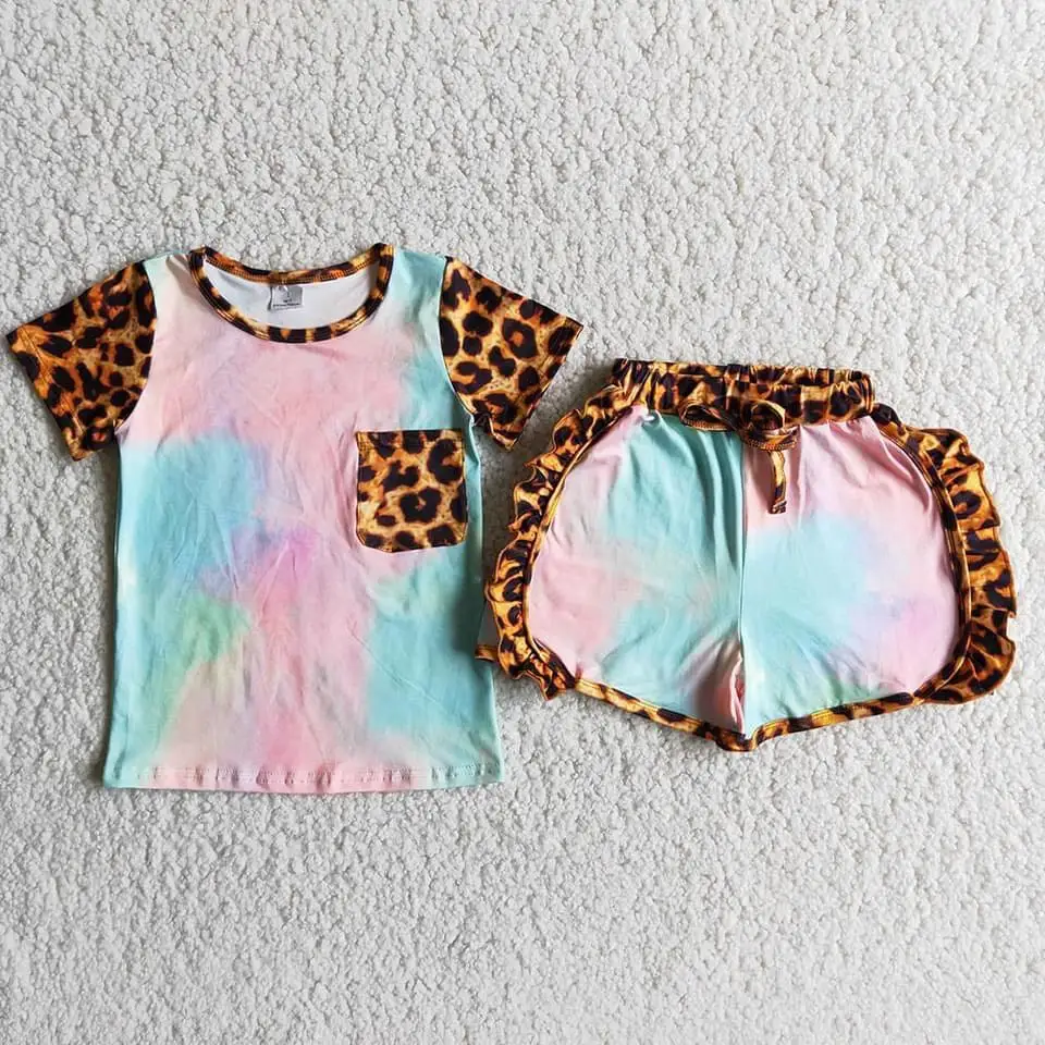 Tie Dye Short Sleeve Shirt With Leopard Print Shorts Baby Girl Summer Outfits 
Tie Dye Short Sleeve Shirt With Leopard Print Shorts Baby Girl Summer Outfits