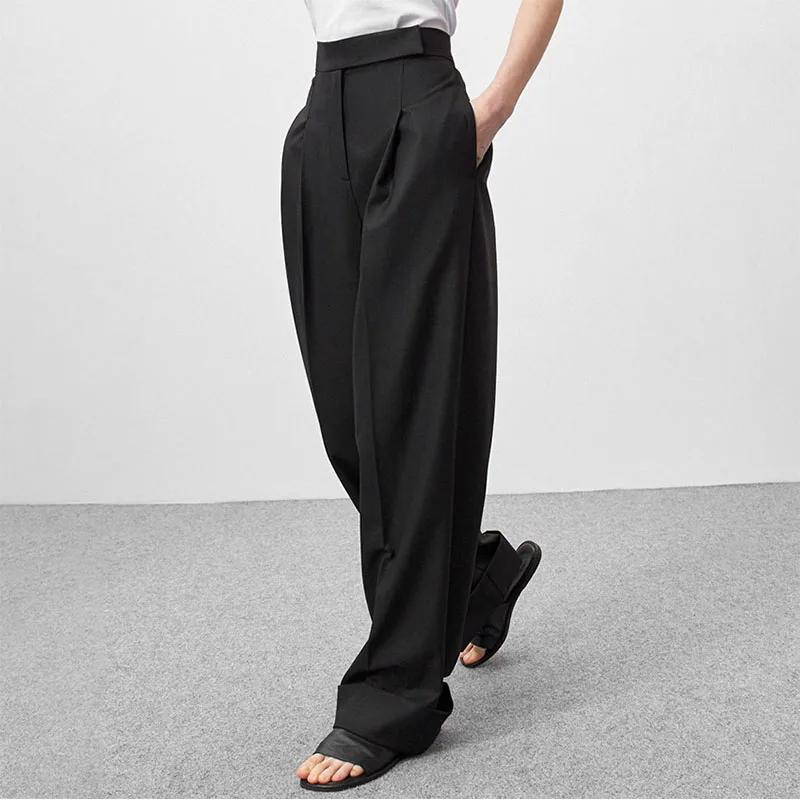 2022 Spring Black Ladies Office Trousers Women High Waist Pants Pockets Female Pleated Wide Leg Pants Summer Button Trousers 
2022 Spring Black Ladies Office Trousers Women High Waist Pants Pockets Female Pleated Wide Leg Pants Summer Button Trousers