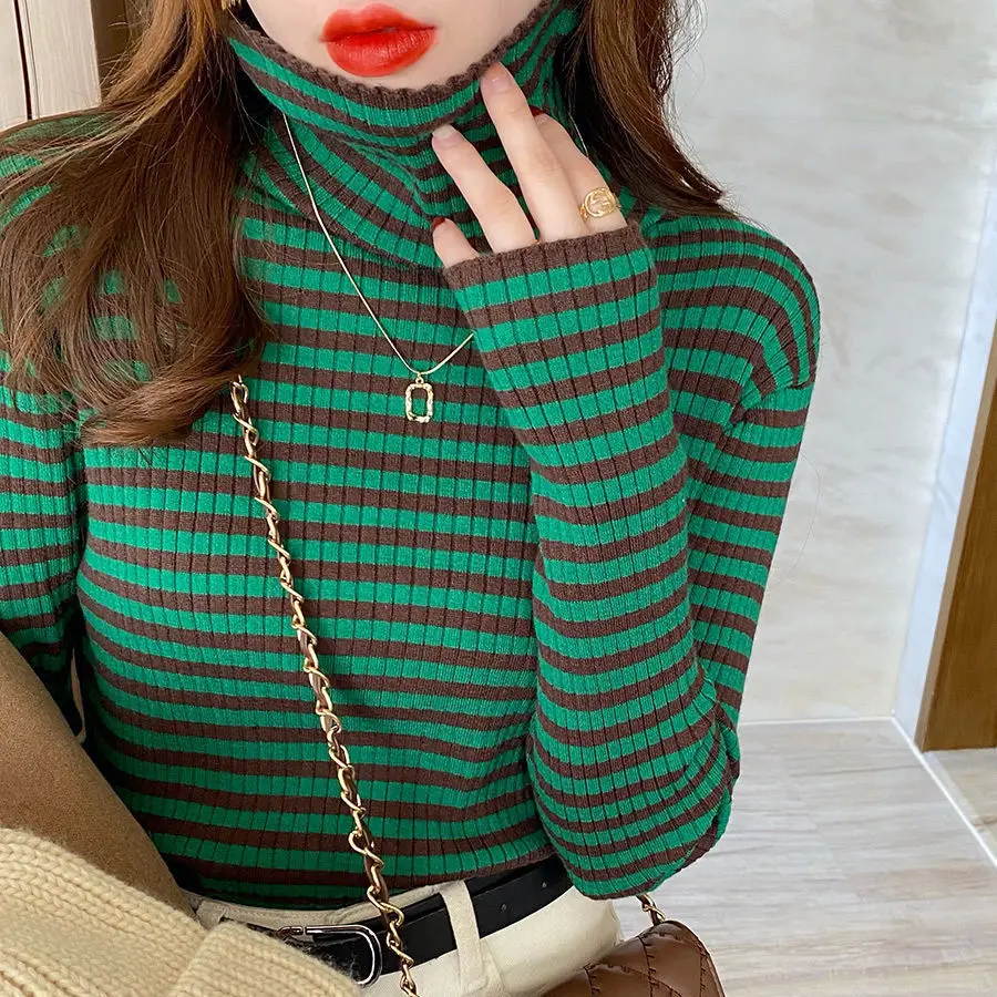 Knit Tops for Woman Hot Turtleneck Striped Women's Sweater Gigh Neck Jerseys Pullover Korean Style 90s Vintage Tricot Blouse Y2k
Knit Tops for Woman Hot Turtleneck Striped Women's Sweater Gigh Neck Jerseys Pullover Korean Style 90s Vintage Tricot Blouse Y2k