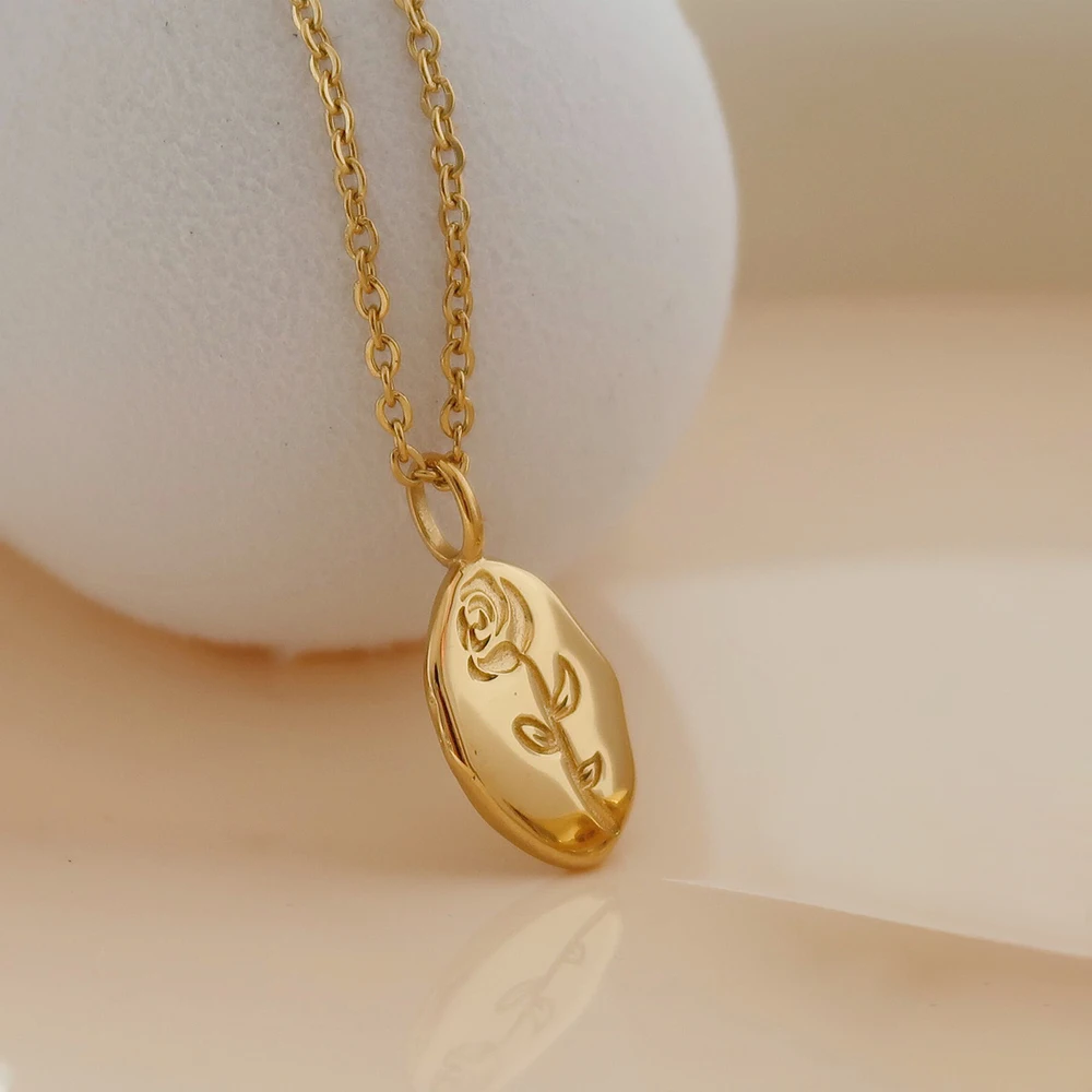 France Dainty Stainless Steel 18k Gold Plated Rose Flower Necklace Party Jewelry Women Charm Oval Pendant Necklace
France Dainty Stainless Steel 18k Gold Plated Rose Flower Necklace Party Jewelry Women Charm Oval Pendant Necklace