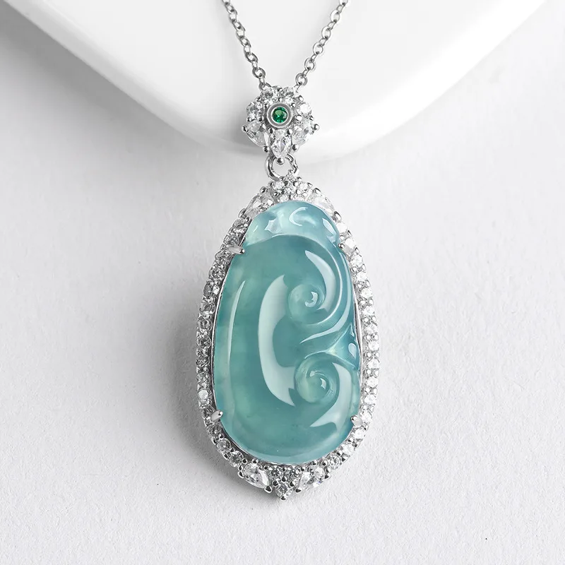 

Mai Chuang/Hand Carved/Silver Inlay Jade RuYi/Emerald Necklace Pendant Fashion Elegant Personality Jewelry Men Women Couple Gift