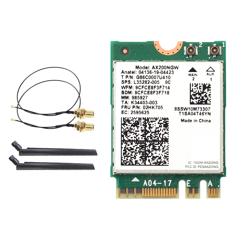 WiFi Card AX200NGW WiFi6 3000Mbps M.2 NGFF Bluetooth 5.1 Dual Band 2.4G 5G 802.11Ax/Ac WiFi Adapter with 6DB Antenna
WiFi Card AX200NGW WiFi6 3000Mbps M.2 NGFF Bluetooth 5.1 Dual Band 2.4G 5G 802.11Ax/Ac WiFi Adapter with 6DB Antenna