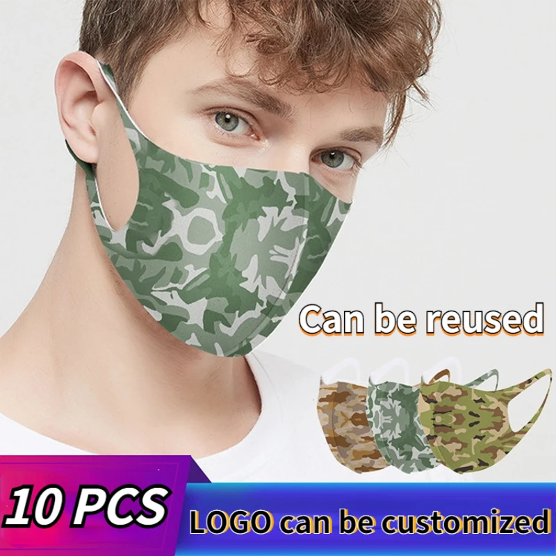 

10 Pcs Washable Earloop Mask 3D Ice Silk Cotton Cycling Mouth Face Mask Care Respirator Solid Washable Camouflage Mask Fashion