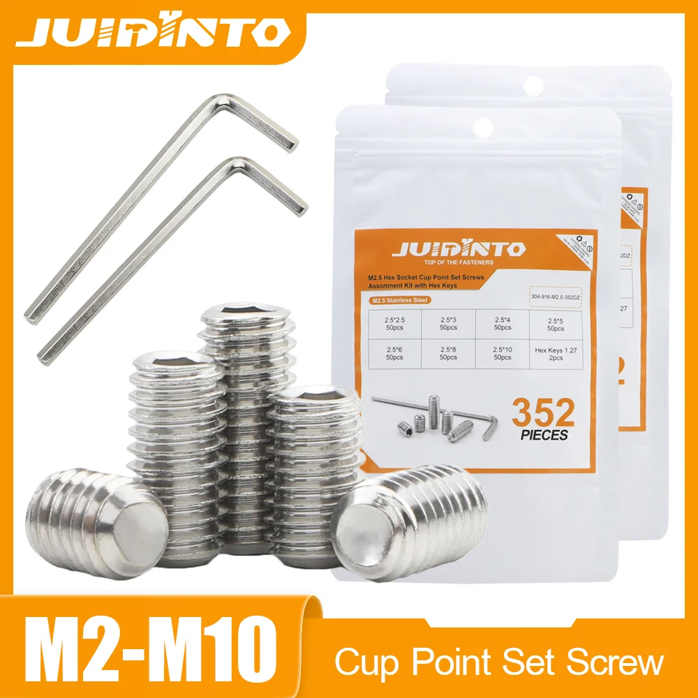 JUIDINTO Hex Socket Cup Point Set Screw Assortment Kit M2 M2.5 M3 M4 M5 M6 Stainless Steel Grub Screw Allen Headless Screw Set
JUIDINTO Hex Socket Cup Point Set Screw Assortment Kit M2 M2.5 M3 M4 M5 M6 Stainless Steel Grub Screw Allen Headless Screw Set