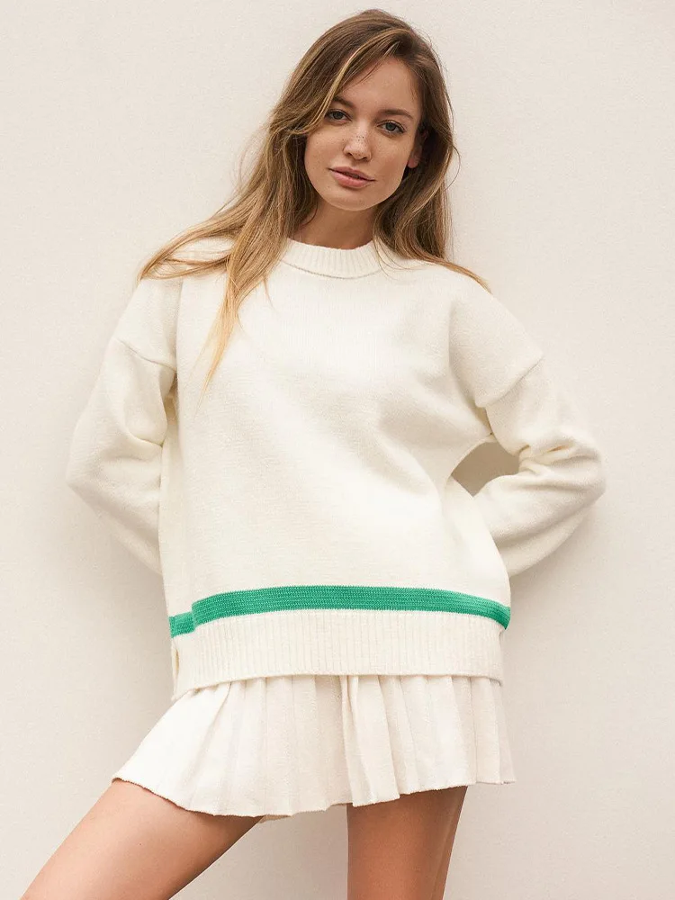 Winter Knitted Sweater Women Stripe Elegant Pullover Casual Loose Long Sleeve Knitwear Female Korean Fashion O-neck Soft Jumper
Winter Knitted Sweater Women Stripe Elegant Pullover Casual Loose Long Sleeve Knitwear Female Korean Fashion O-neck Soft Jumper