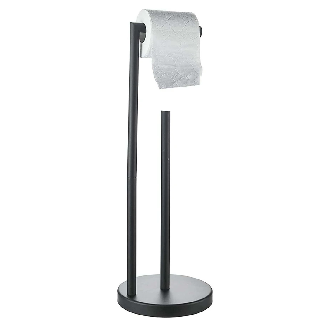 

Toilet Paper Holder Free Standing with Reserve 304 Stainless Steel Rustproof Pedestal Lavatory Tissue Roll Holder Black