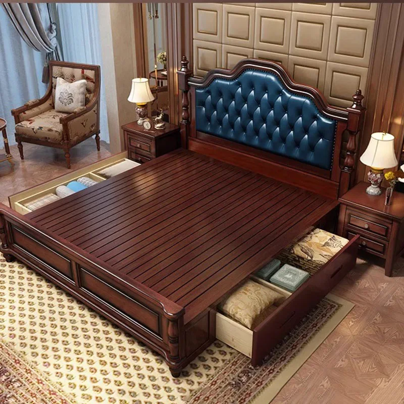 Drawers Waterproof Double Bed Designer Retro Glamorous Wood Headboard Bed Frames Queen Multifunctional Camas Furniture Set 
Drawers Waterproof Double Bed Designer Retro Glamorous Wood Headboard Bed Frames Queen Multifunctional Camas Furniture Set