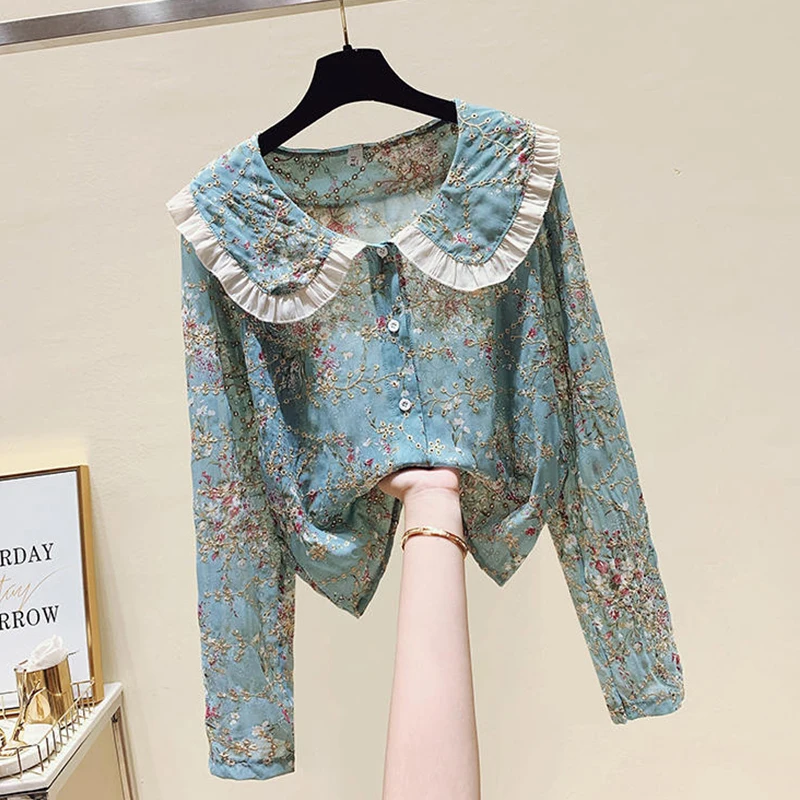 2022 Spring Peter Pan Collar Full Retro Hook Flower Print Chiffon Shirts Women's Tops
2022 Spring Peter Pan Collar Full Retro Hook Flower Print Chiffon Shirts Women's Tops