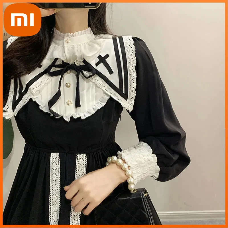 

Черное винтажное платье Xiaomi, женское элегантное французское готическое платье лолиты, женское кружевное вечернее праздничное платье с дли...