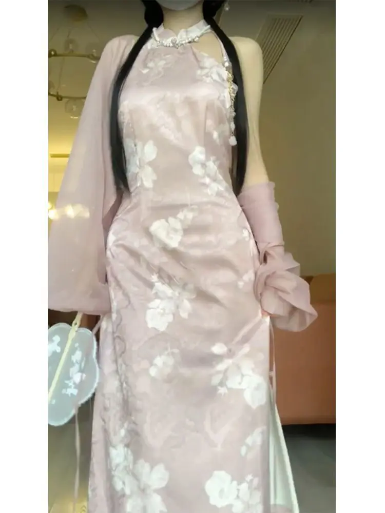 Pink Improved Cheongsam Chi-pao Cardigan Two Piece Set 2023 Summer French Gentle Dress Qipao Luxury Women's Clothing Set
Pink Improved Cheongsam Chi-pao Cardigan Two Piece Set 2023 Summer French Gentle Dress Qipao Luxury Women's Clothing Set
