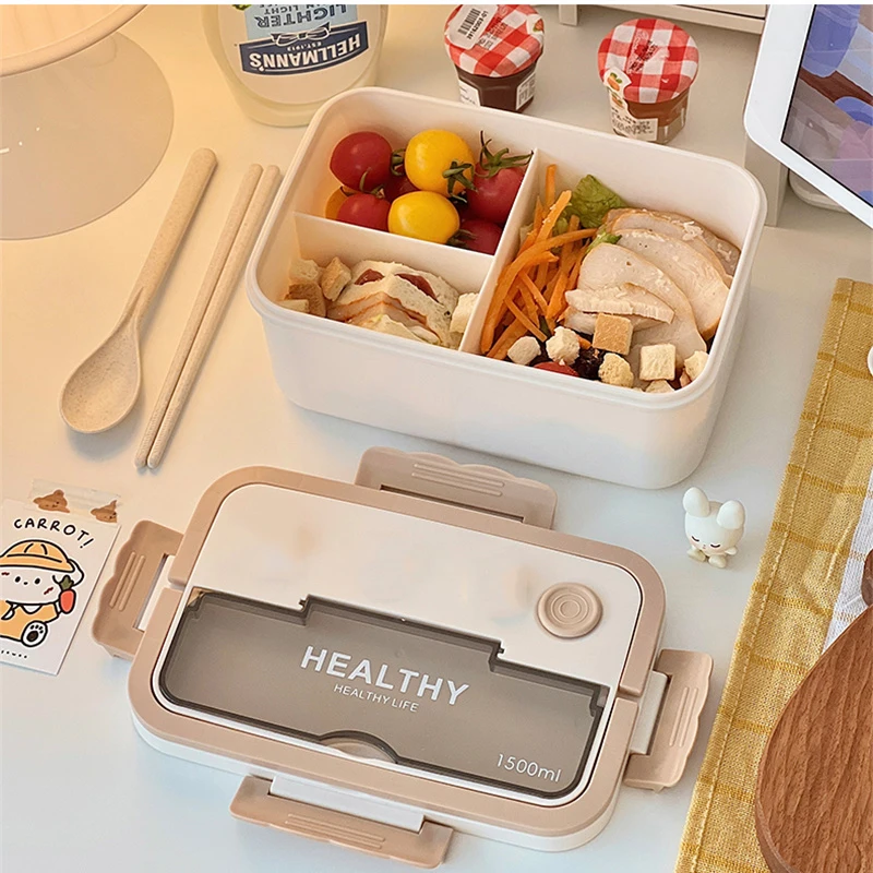 

With And Microwave Box Plastic Portable Box Food Office Bento Chopsticks Lunchbox Containers Spoon Students Compartment Lunch
