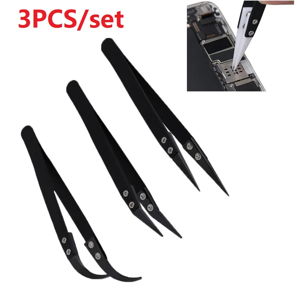 3pcs Non Conductive Ceramic Tweezers Anti-Static Reverse Tweezers Heat Resistant Conductive Curved Straight Tweezer Hand Tool
3pcs Non Conductive Ceramic Tweezers Anti-Static Reverse Tweezers Heat Resistant Conductive Curved Straight Tweezer Hand Tool