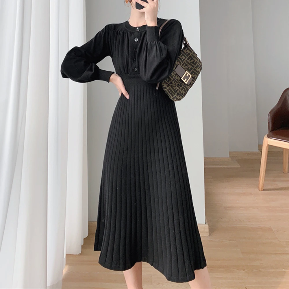 Knit Dress Women 2022 Autumn New Style Korean Mid-length High Waist Lantern Sleeves Elegant Ladies Vestidos Black Casual Dresses
Knit Dress Women 2022 Autumn New Style Korean Mid-length High Waist Lantern Sleeves Elegant Ladies Vestidos Black Casual Dresses