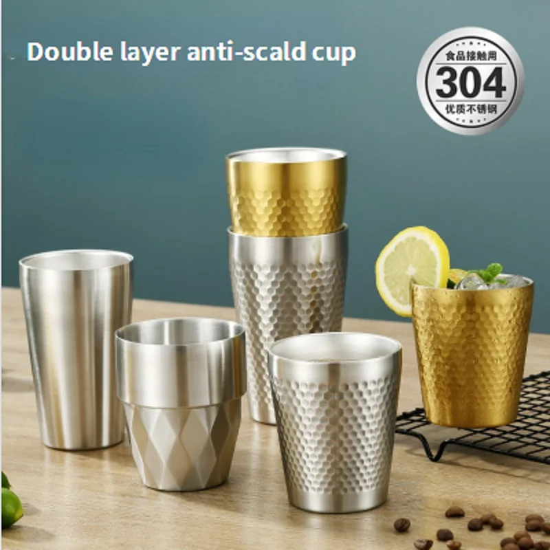 Korean Style Cup 304 Stainless Steel Diamond Pattern Hammer Pattern Double Layer Coffee Cup Water Cup Beer Mug
Korean Style Cup 304 Stainless Steel Diamond Pattern Hammer Pattern Double Layer Coffee Cup Water Cup Beer Mug