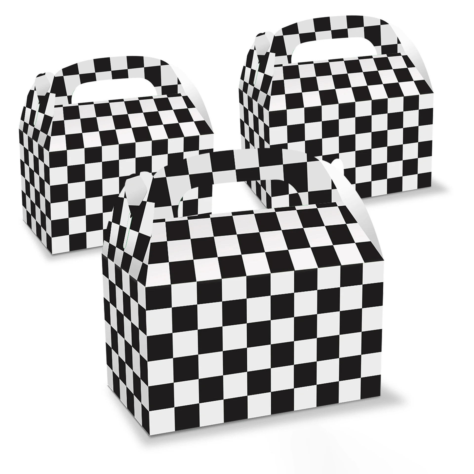 

12pack Checkered Racing Treat Boxes Race Car Theme Party Favors Kraft Paper Popcorn Boxes Goodie Bags Candy Bags for Birthday