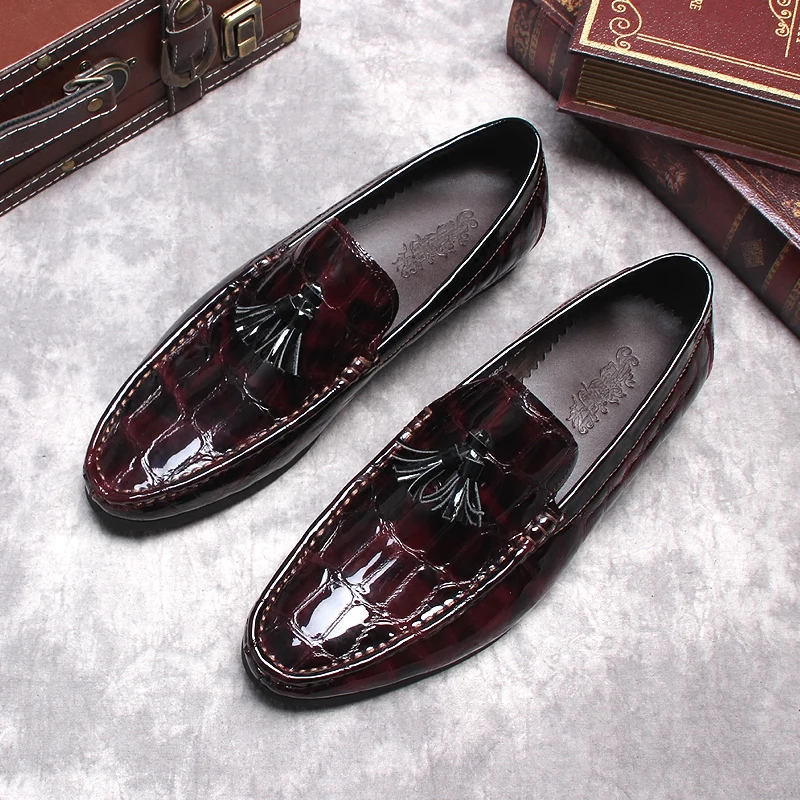 

Crocodile Leather Loafer For Men Italy Brand Moccasin Oxfords Driving Shoe Luxury Design Dress Shoe Male Italian Tassel Footwear
