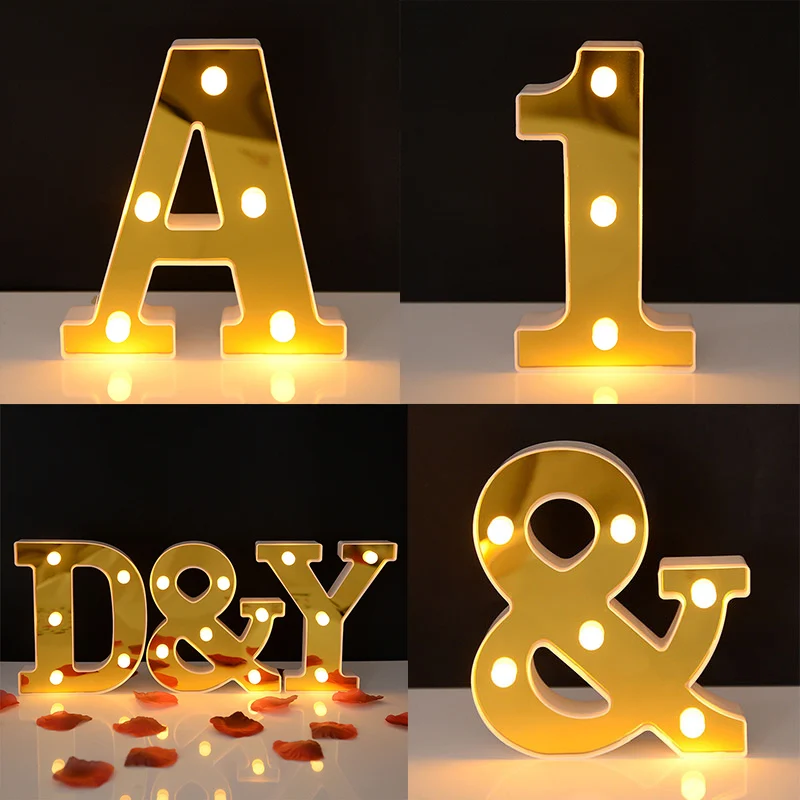 LED Gold Luminous 26 English Letter Digital Alphabet Lights Table Ornament Battery Lamp Wedding Birthday Party Night Light Decor
LED Gold Luminous 26 English Letter Digital Alphabet Lights Table Ornament Battery Lamp Wedding Birthday Party Night Light Decor