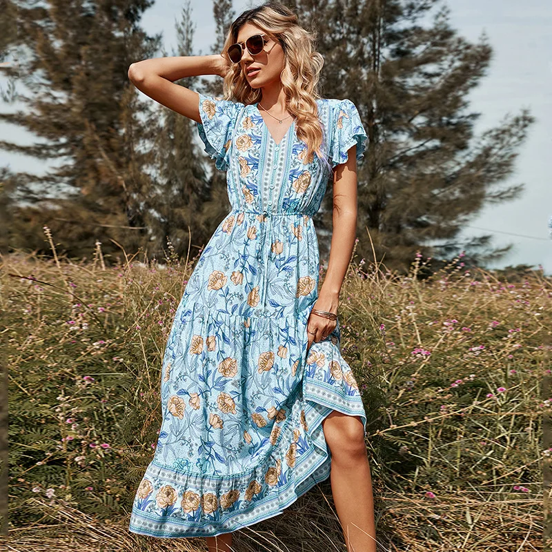 Floral Printed Long Dress Women Summer Holiday Bohemian Ruffles Short Sleeve Beach Sundress Female Maxi Dress Party Vestido Robe
Floral Printed Long Dress Women Summer Holiday Bohemian Ruffles Short Sleeve Beach Sundress Female Maxi Dress Party Vestido Robe