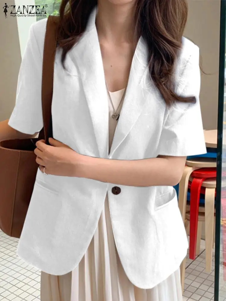 ZANZEA Casual Solid Outwear Women Chic Cotton Cardigan Casual Office Short Sleeve Jackets 2022 Summer Basic Thin Blazer Clothing
ZANZEA Casual Solid Outwear Women Chic Cotton Cardigan Casual Office Short Sleeve Jackets 2022 Summer Basic Thin Blazer Clothing