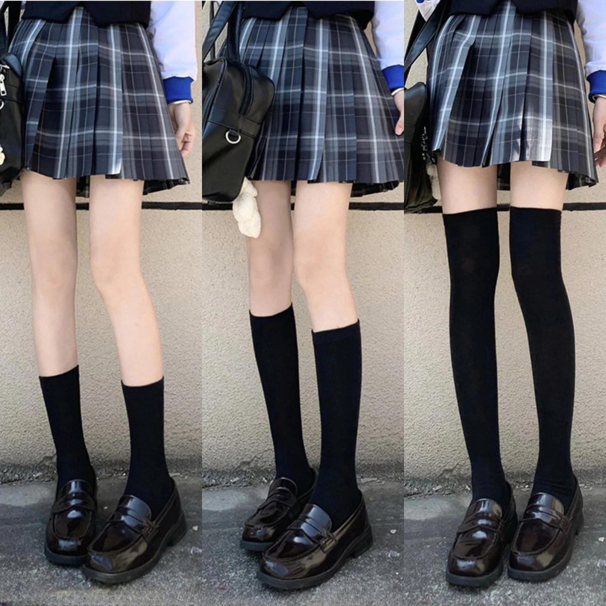 

Lolita Sweet Girls Thigh High Stockings Women JK Japanese Style Long Socks Stockings Solid Color Black White Knee High Socks Sox