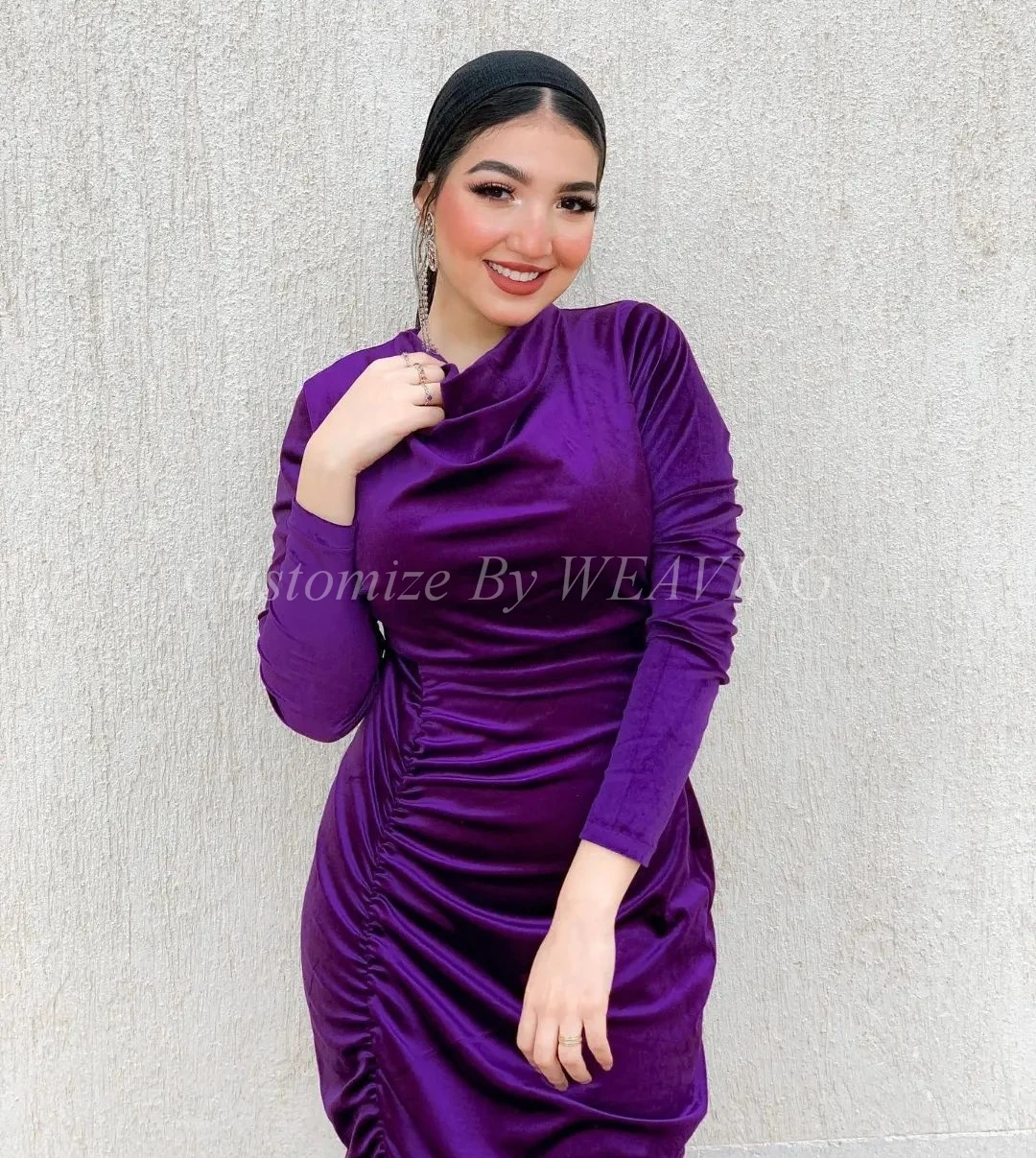 Purple Velvet Long Sleeves Prom Dresses Mermaid High Neck Pleated Ankle Length Saudi Arabia Evening Gowns Formal Party Dress
Purple Velvet Long Sleeves Prom Dresses Mermaid High Neck Pleated Ankle Length Saudi Arabia Evening Gowns Formal Party Dress