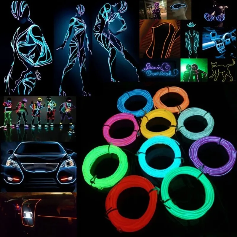 

Glow EL Wire Rope tape Cable Strip LED Neon Lights Flexible Cable Party DIY Shoes Clothing Car waterproof led strip 1m 3m 5M 3V
