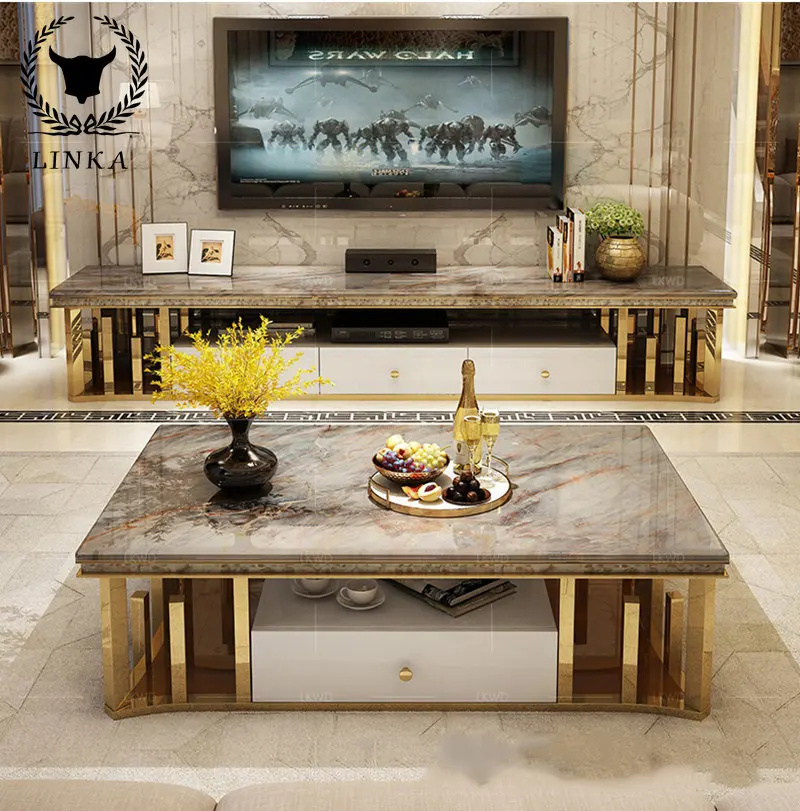 

Современная Высококачественная деревянная мебель для гостиной из нержавеющей стали с мраморной подставкой для телевизора кофейный столик RG001